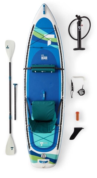 TAHE 10'6 Beach SUP-Yak inflatable paddle board on a beach with a kayak seat.