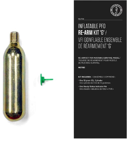 Mustang Survival Inflatable PFD Re-Arm Kit G components including CO2 cylinder and indicator pin