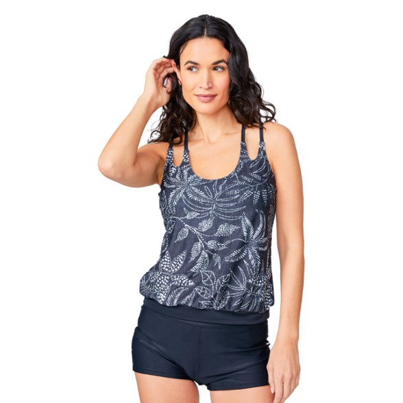 Front view of the swimsuit top showing the double-straps and cutout design for active women