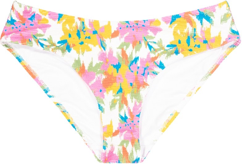 Front view of Wahine Eco-Friendly Printed Bikini Bottoms displaying vibrant colors and design, perfect for summer beach days.