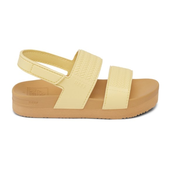 Side view of Reef sandals showing adjustable ankle strap and EVA sole for toddlers