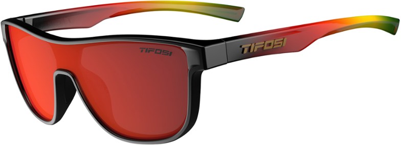 Tifosi Sizzle sunglasses showing impact-resistant polycarbonate lenses from a side angle