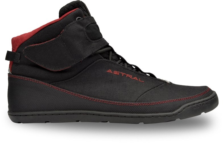 Close-up of Astral Hiyak Pro water shoes, showcasing the durable hydrophobic canvas and distinctive lace-up design, ready for paddling adventures.