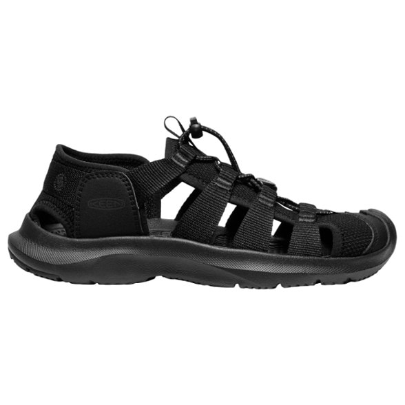 Side view of women's sandals in teal showing water-ready design and arch support.