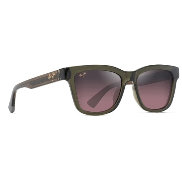 Side profile of Maui Jim Hanohano sunglasses showing square frame and rose lens tint