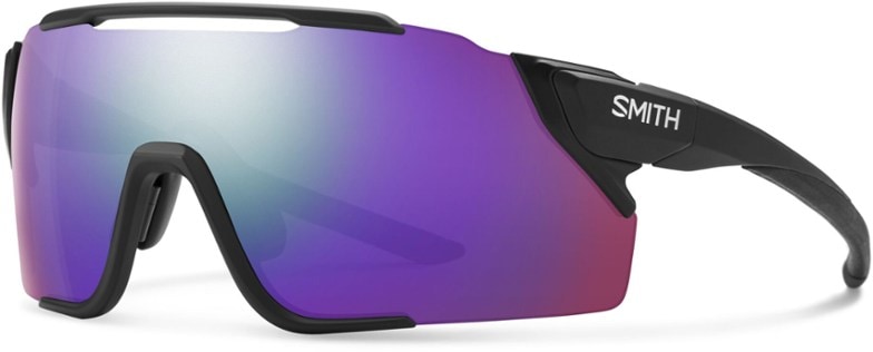 Smith Attack MAG sunglasses on mountain bike helmet, showing ChromaPop lens clarity