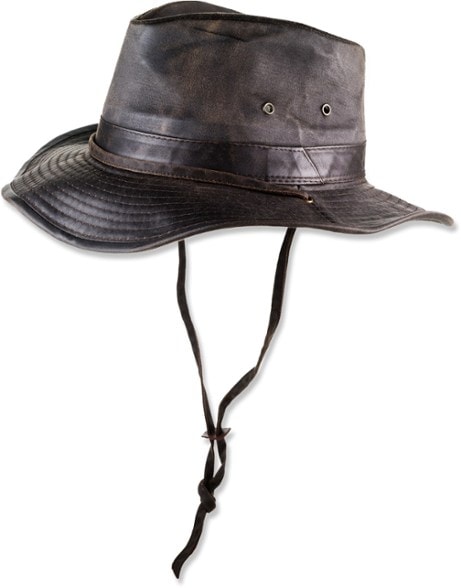 Dorfman Weathered Outback Hat on a hiking trail, showcasing its rugged appeal and sun protection features.