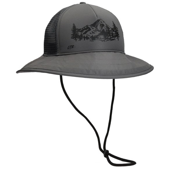 Sombra Adjustable Sun Hat worn on a hike, showing its adjustable brim and chin cord