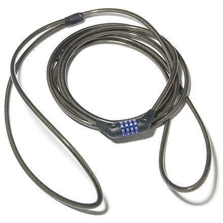 Close-up of LassoGuard™ watercraft lock wrapped securely around kayak bow