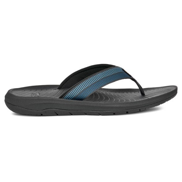 Side view of Teva Hurricane XLT2 Men's Sport Sandal in a dark color, showcasing the adjustable straps and robust sole, ideal for outdoor footwear.