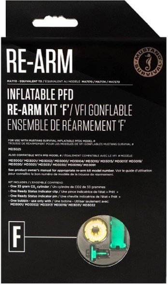 Mustang Survival re-arm kit with CO2 cylinder and components laid flat