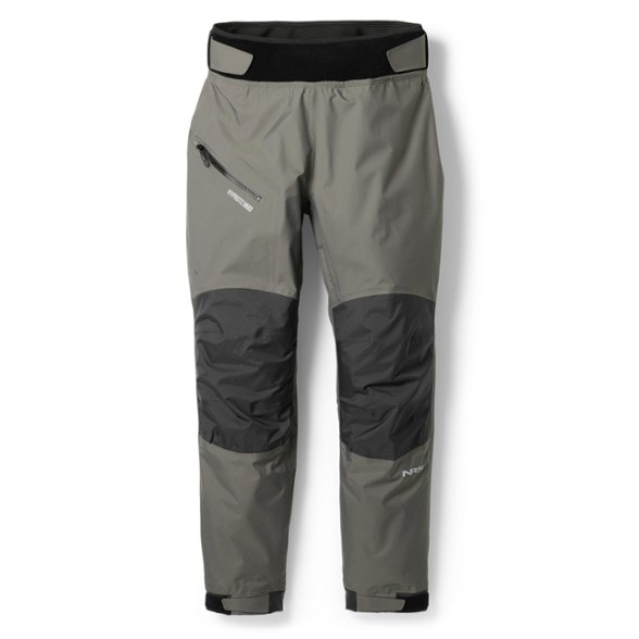 Close-up of women's splash pants with reinforced high-wear areas