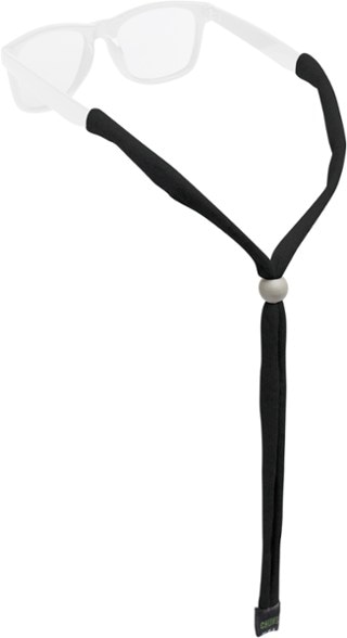 Close-up of eco-friendly upcycled cotton eyewear retainer with adjustable bead