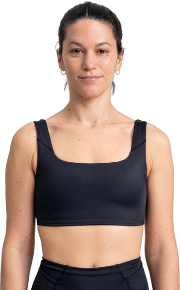 Close-up of the supportive women's bikini top with wide straps and high scoop neckline