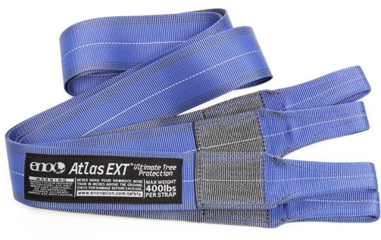 Close-up of the Eco-Friendly Atlas EXT hammock suspension straps showcasing reflective stitching.