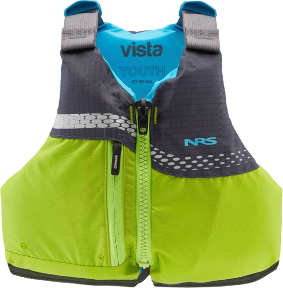 Kids wearing Vista Youth PFD during kayaking, showcasing adjustable fit and safety features
