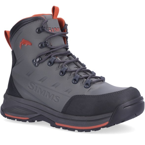 Side view of waterproof Simms Freestone men's wading boots with traction sole
