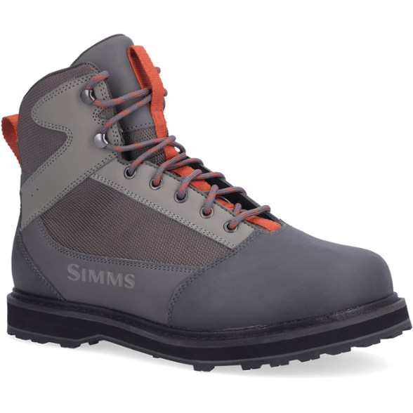 River fishing boots with rugged synthetic leather and rubber outsoles for traction