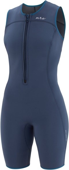 Front view of HydraFlex women's wetsuit highlighting 2mm neoprene and sleeveless paddling cut