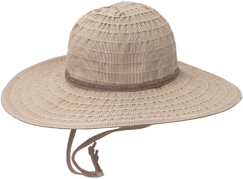 Goldcoast Francine sun hat in a beach setting with a 4.5-inch brim for sun protection.