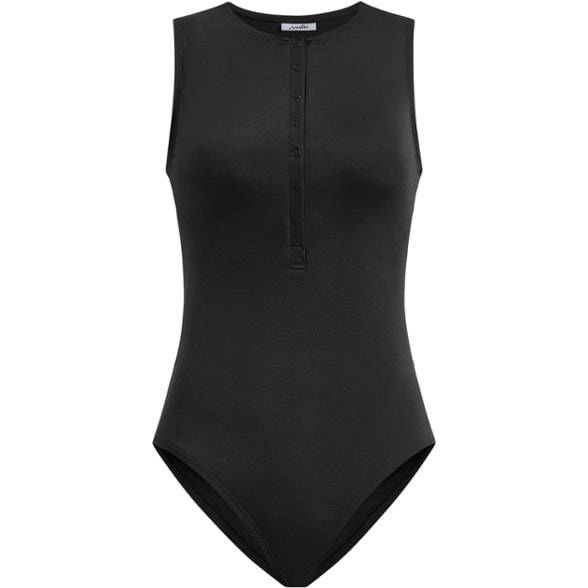 Malibu Active Women's One-Piece Swimsuit from the front, highlighting its sporty design and adjustable neckline.