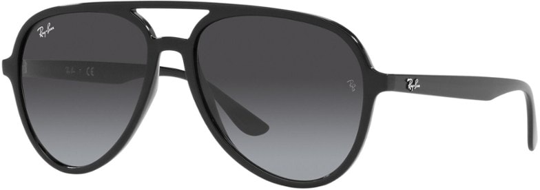 Ray-Ban pilot sunglasses with black frames and grey lenses, front view