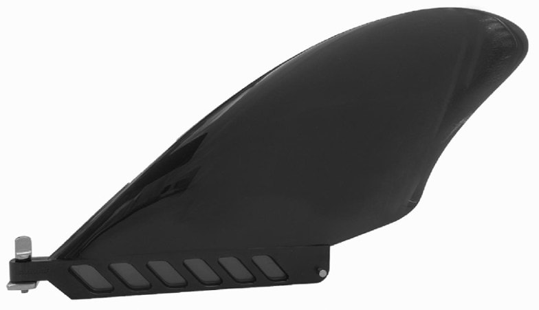 Vamo FlexGuard safety fin mounted on a paddle board in shallow water