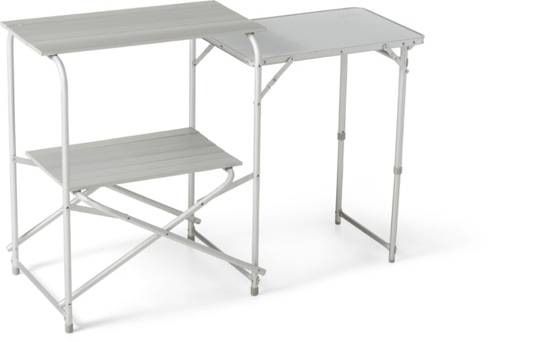 Mountain Summit Gear Portable Camp Kitchen set up outdoors with camping gear.