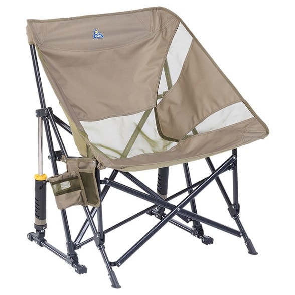 GCI Outdoor Pod Rocker Elite chair showing its sleek design and mesh panels for ventilation.