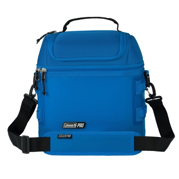 Coleman Chill Pro Soft Cooler at a campsite with drinks inside.