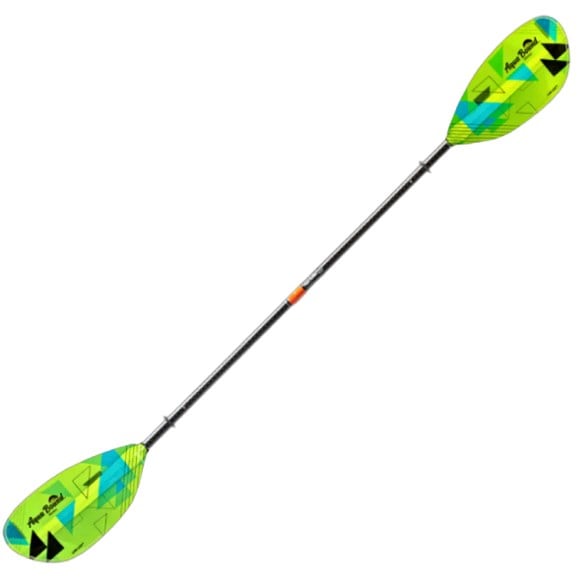 Top-down view showcasing the carbon fiber paddle shaft and molded fiberglass blades in action.