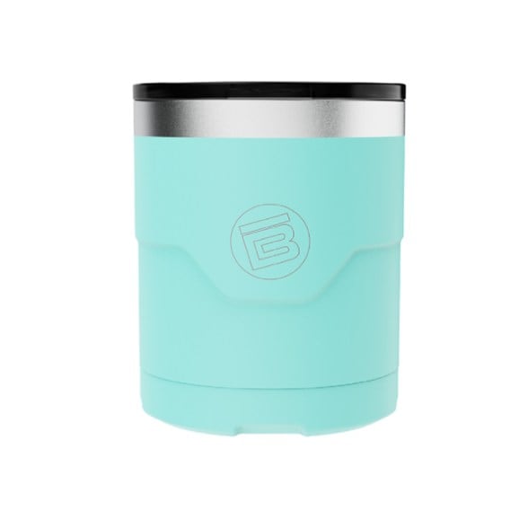 Overhead view of MAGNEPOD lowball tumbler secured to a SUP deck using neo-magnets – ideal for boating