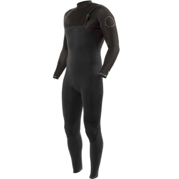 VISSLA High Seas II no-zip wetsuit showcased in the ocean, ideal for cold water sports.