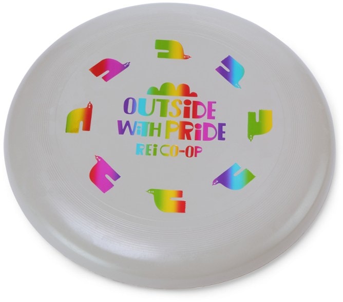 Close-up of PrideFlight Eco Disc showing vibrant bird artwork and recycled texture