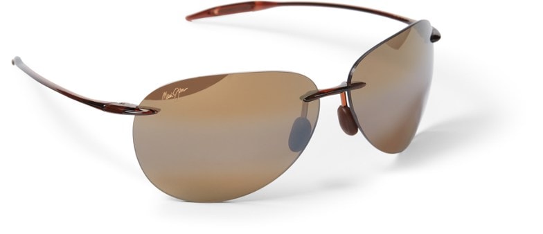 Side profile of Maui Jim sunglasses in rootbeer frame showcasing bronze lenses for beach glare protection