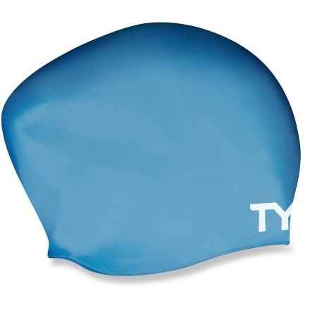 AquaFlex silicone swim cap fitting over long hair with ear protection for swimming