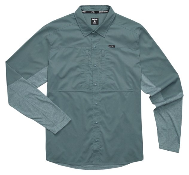 NRS Switch Hybrid Fishing Shirt showcasing breathable mesh pockets and sun protection features.