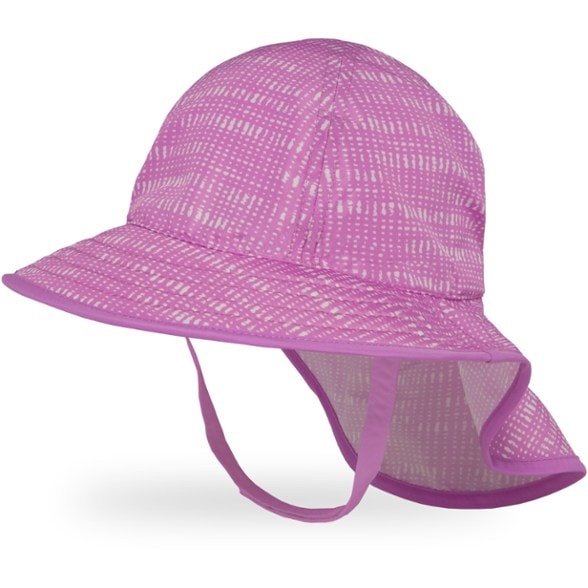 Baby wearing the SunnySprout hat during a sunny day out, showcasing its stylish design and effective sun protection.