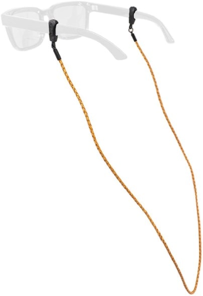 Hand-braided leather eyewear retainer on sunglasses, stylish and durable for outdoor use