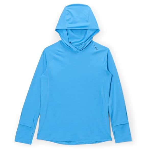 Front view of the SunSafe Women's Silkweight Hoodie featuring a relaxed fit and hood.