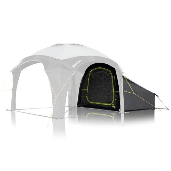 Zempire Speedbase 2 sleeping pod set up in a scenic campsite, showing its spacious interior for two campers.