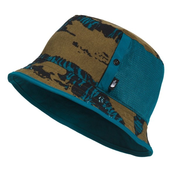 Side view of reversible bucket hat showing mesh crown pocket and moisture-wicking fabric
