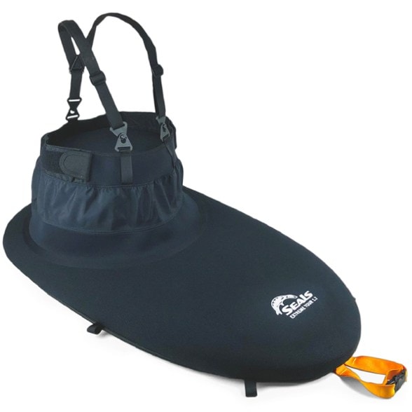 Front view of StormGuard kayak spray skirt showing the Sealtex neoprene deck and grab loop
