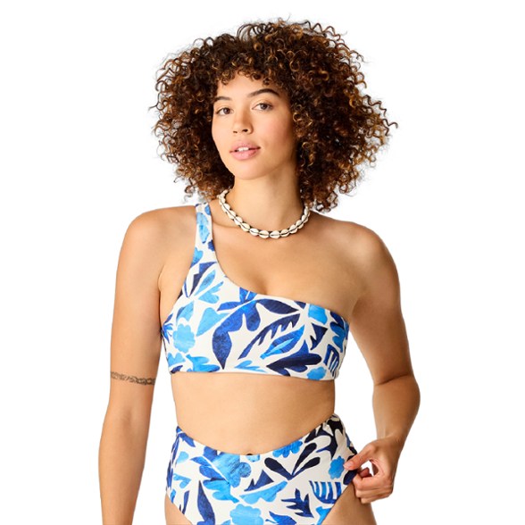 Supportive women's swimsuit top with twin straps and removable pads