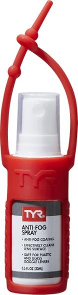 TYR Swim Clear Anti-Fog Spray bottle at a poolside, ideal for swimmers looking for fog-free vision.