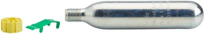 Auto-inflate PFD CO2 rearming kit with 24 g cartridge and arming tab viewed from above