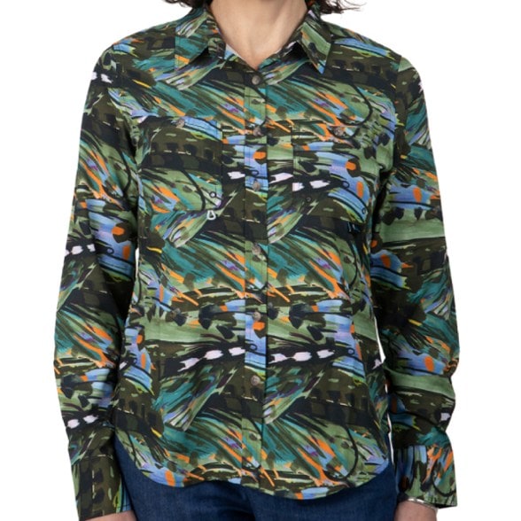 Front view of women's fishing shirt with UPF 50+ sun protection