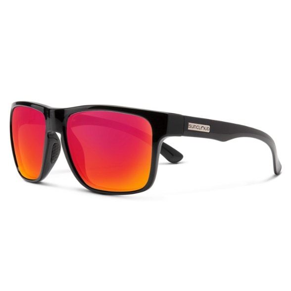 Front angle of Suncore Rambler™ sunglasses showing the square red mirror polarized lenses
