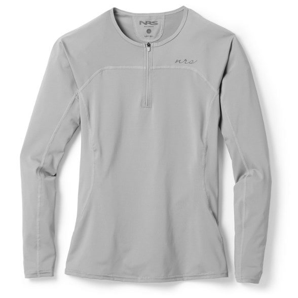 Women's long-sleeve rashguard in action during surfing
