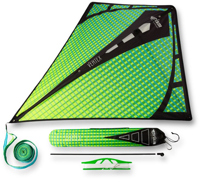 Front angle of the diamond kite mid-air, showing vivid color ribbons trailing behind – perfect for teens and beginners.